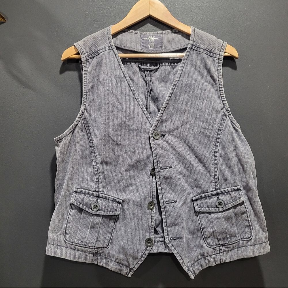 L.O.G.G. H&M Gray DENIM VEST ACID WASH GORPCORE SZ L